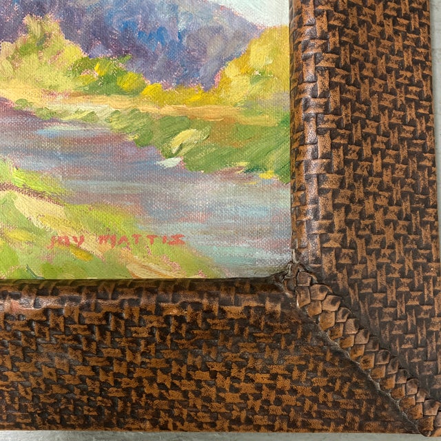 Impressionist 1940’s American Impressionist Landscape With Barn Painting Embossed Leather Frame For Sale - Image 3 of 5