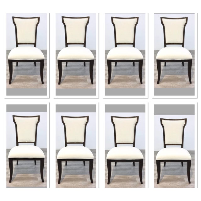 Modern White Upholstered And Dark Walnut Finished Wood Dining Chairs Set Of Eight Chairish