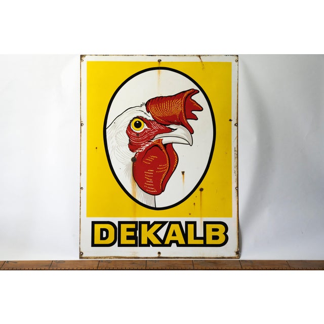 c. 1950s-1960s; DeKalb Poultry Research Inc. - DeKalb, IL Bold single-sided porcelain advertising sign featuring the head...