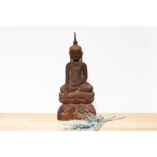 Brown Beautiful Antique Carved Wood Painted Buddha For Sale - Image 8 of 8