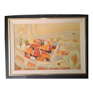 Large Frédéric Menguy Oil on Canvas Abstract Painting From the 1970s For Sale