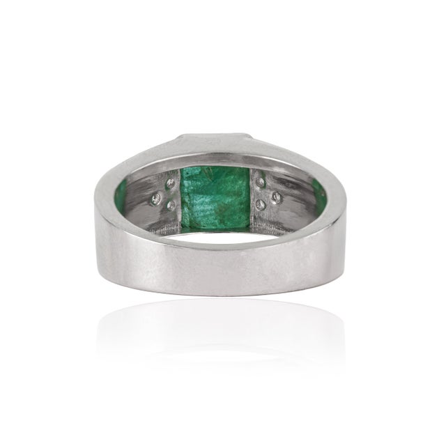 Not Yet Made - Made To Order Mid Century Style Bezel Set 2.74 Ct Natural Emerald & Diamond Unisex Signet Ring Size 8 For Sale - Image 5 of 15