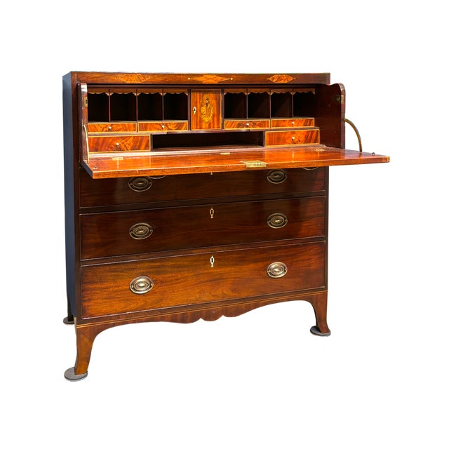 Traditional Late 18th Century Beautiful English Georgian Mahogany Drop Front Secretaire Chest / Butler Chest For Sale - Image 3 of 16