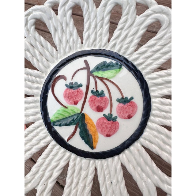 Majolica Hand Painted Strawberries Ceramic Plate Made in Spain For Sale - Image 4 of 12