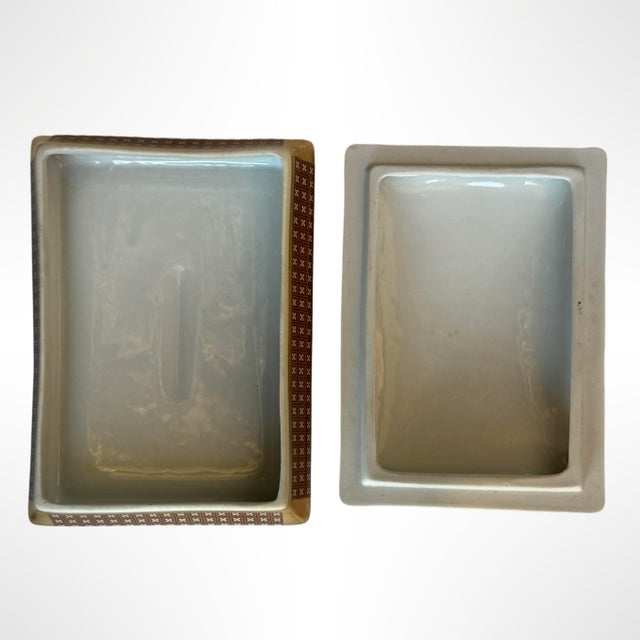 Brown Vintage French Ceramic Hand Painted Porcelain Lidded Box For Sale - Image 8 of 9