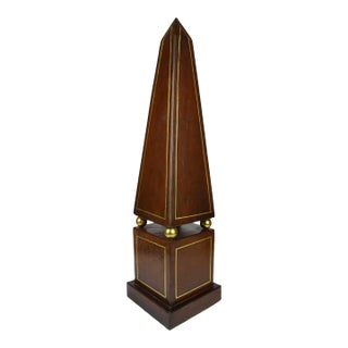 Mid 20th Century Handcraft Genuine Leather and Brass Tall Obelisk For Sale