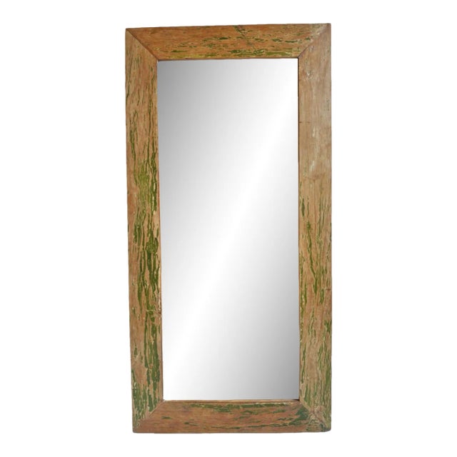 Vintage Rustic Salvaged Teak Wood Mirror For Sale