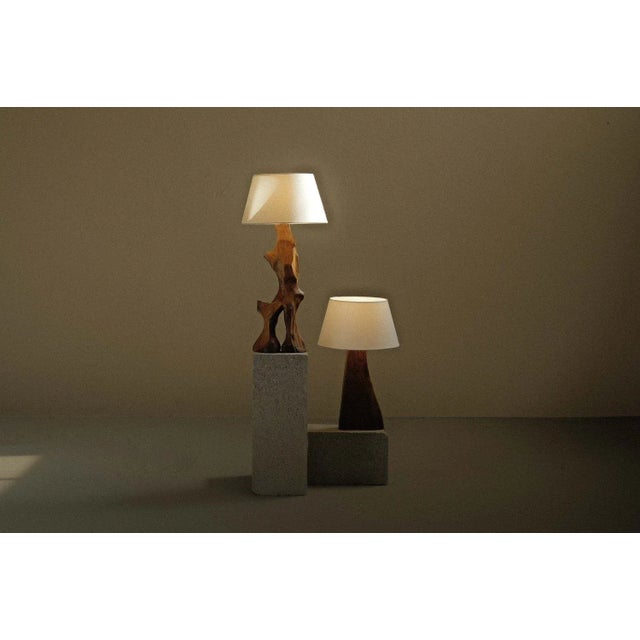 French Brutalist Sculptural Table Lamp in Olive Wood, 1970s For Sale - Image 9 of 11