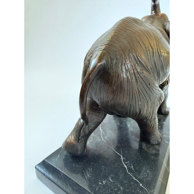 Metal Bronze Elephant on Marble Base For Sale - Image 7 of 9