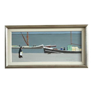 Mid-Century Modern 'Still Waters, Quiet Shore' Swedish Original Coastal Landscape Oil Painting, Framed For Sale