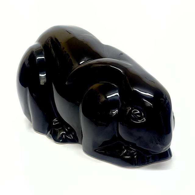 Mid-Century Modern Vintage Black Ceramic Bunny by Mikasa Japan For Sale - Image 3 of 11