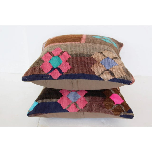 Turkish Kilim Cushions - a Pair For Sale - Image 4 of 4