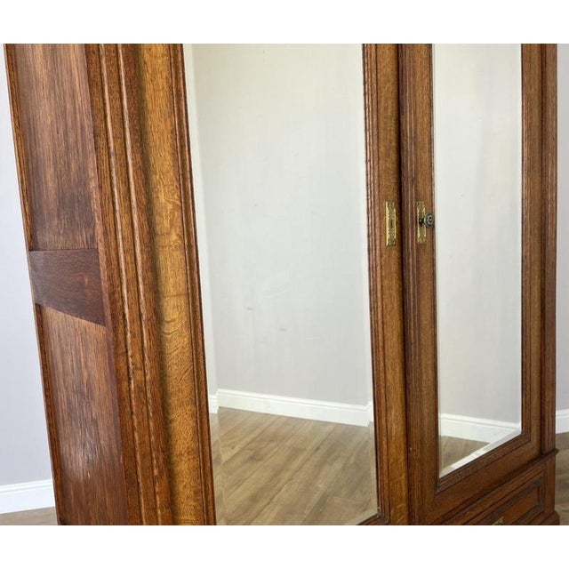 Wood French Two-Door Wardrobe in Oak with Mirror For Sale - Image 7 of 18