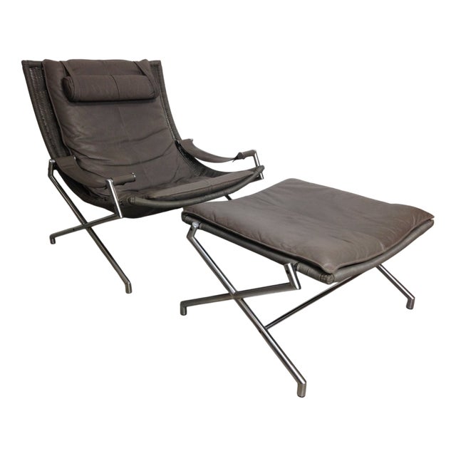 Set of Des2021 Chair and Ottoman attributed to Gerard van den Berg for Rohe Noordwolde, 1980s For Sale