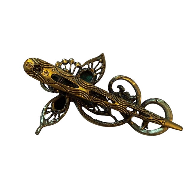 Beautiful vintage butterfly barrette looks great in the hair or as a piece of decor. Beads and crystal rhinestones adorn...