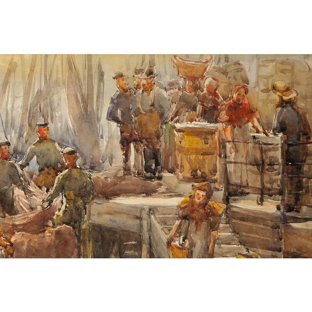 Frances Emily Nesbitt, A Moray Firth Zulu Fishing Boat Unloading Herring in Whitby, 1893, Watercolor, Framed For Sale - Image 8 of 18