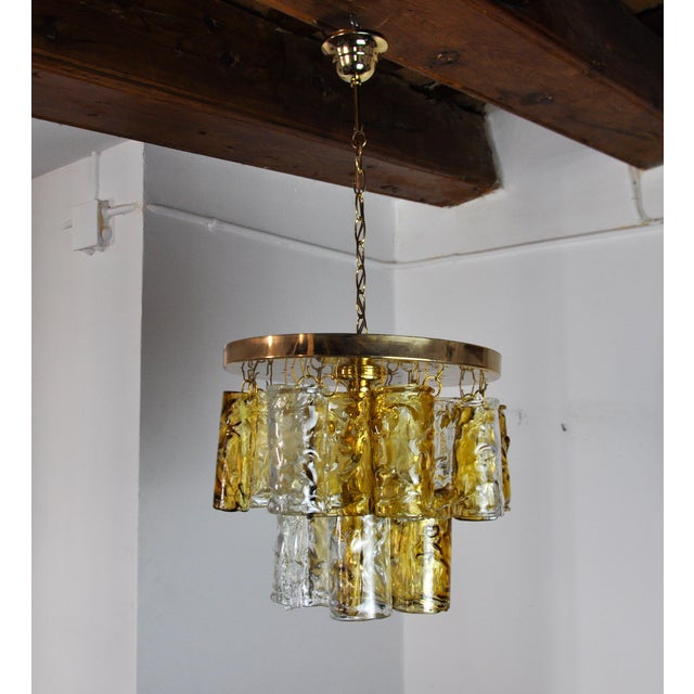 Hollywood Regency Two-Tone Chandelier in Orange and Transparent Murano Glass attributed to Zero Quattro, Italy, 1970s For Sale - Image 3 of 13