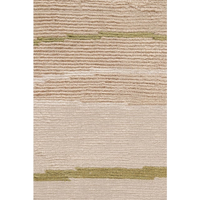 Modern Rug & Kilim’s Modern Geometric Striped Beige-Brown Cream and Green Silk For Sale - Image 3 of 7