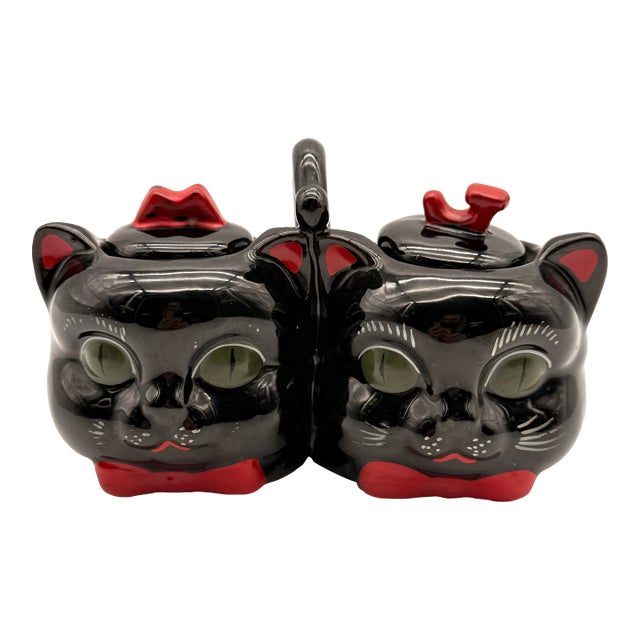 Rare Vintage Black Cat Jam and Marmalade Porcelain Serving Dish For Sale