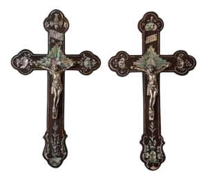19th Century Colonial Style Mother of Pearl Wooden Crosses - a Pair