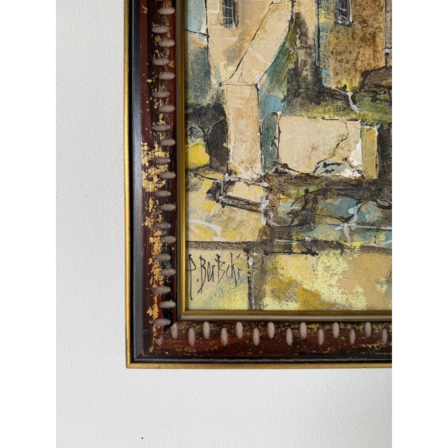 Blue Vintage European Village Landscape Oil on Canvas Painting – Framed For Sale - Image 8 of 12