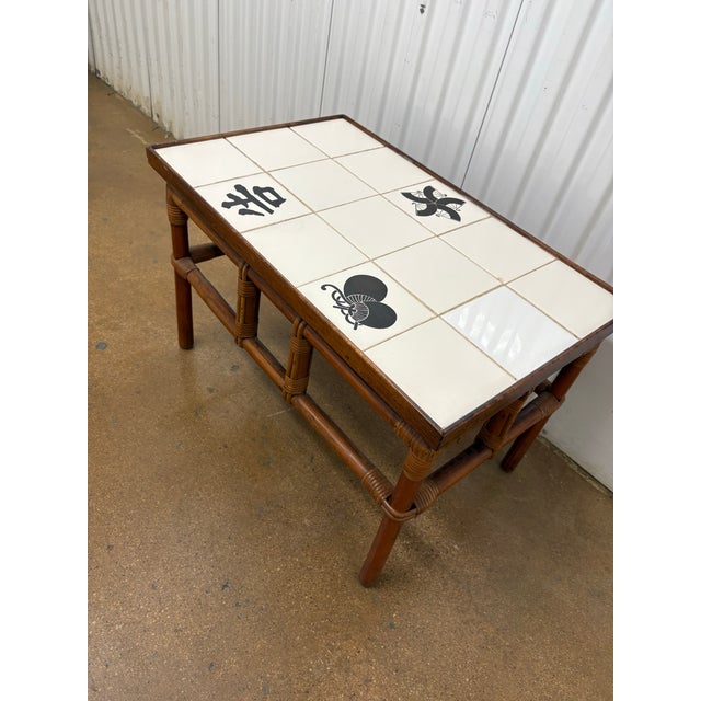 Ficks Reed Vintage Rattan Attributed to Ficks Reed Far Horizons Collection End Table W/Tile Top by John Wisner For Sale - Image 4 of 6