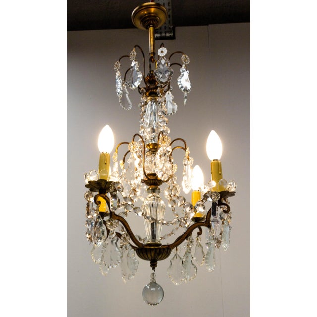 Mid-Century French Chandelier with Crystal Drops and Ball For Sale - Image 4 of 9