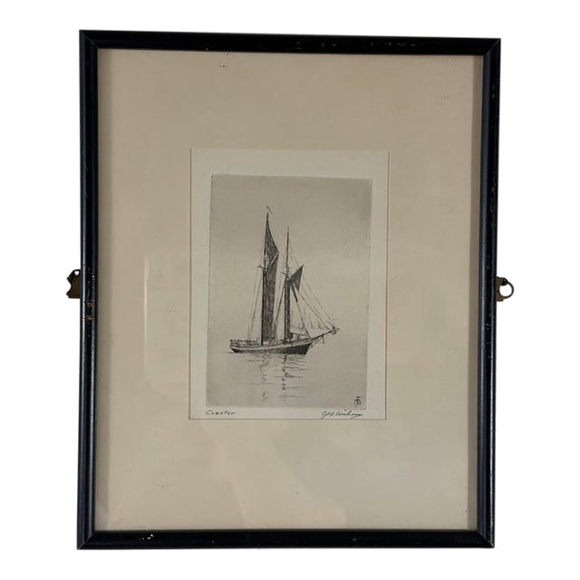 Antique Signed Sailboat Etching For Sale