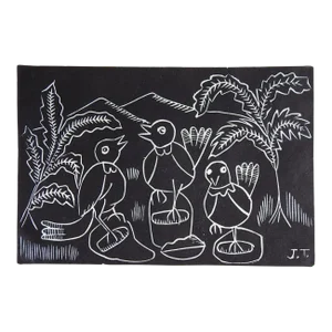 Vintage Mid 20th Century Jose Rey Toledo Birds Metate Woodcut