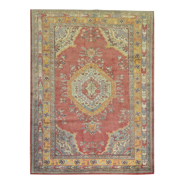 Vintage Turkish Oushak Medallion Rug - 6'6" x 9'2" For Sale