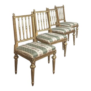 Set of Four 19th Century Swedish Louis XVI Gilded Chairs For Sale