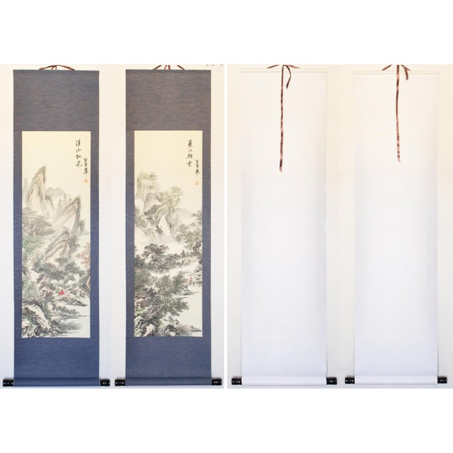 Heisei Era Japanese Monochrome Landscape Printed Scroll - A Pair For Sale - Image 17 of 18