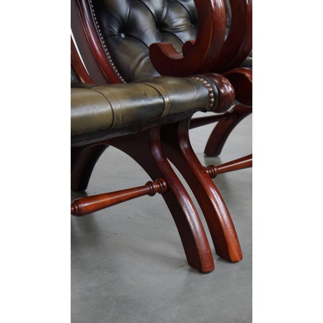 English Green Cowhide and Wood Chesterfield Armchairs, Set of 2 For Sale - Image 13 of 16