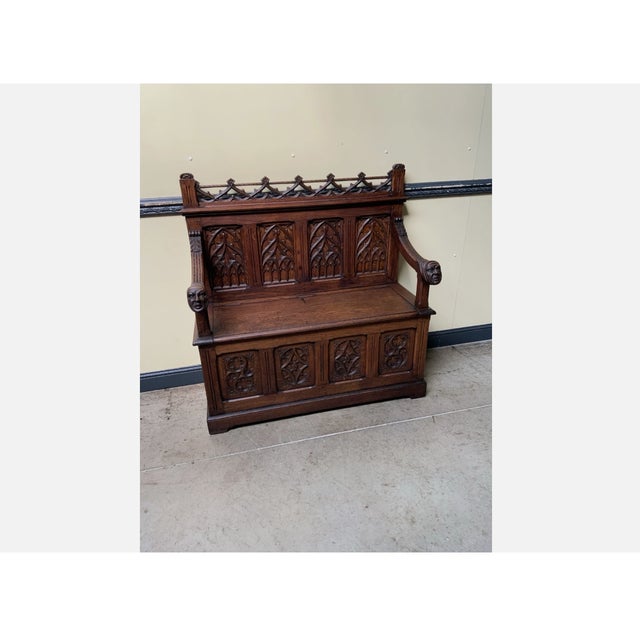 Antique Neo-Gothic Chest Bench, 1880 For Sale - Image 11 of 14