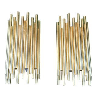 1970s Gold Metal Connected Tube Style Wall Sconces For Sale