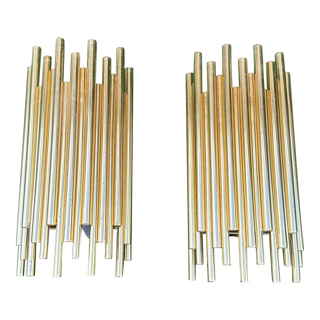 1970s Gold Metal Connected Tube Style Wall Sconces For Sale