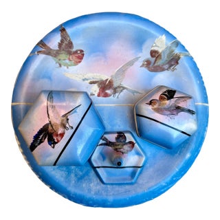 Antique French Porcelain Handpainted Bird Vanity Set With Ring Dish and Trinket Boxes For Sale