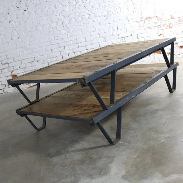 Vintage American Industrial 2 Pallet Coffee Table Oak and Steel Three by Five Feet For Sale - Image 6 of 11