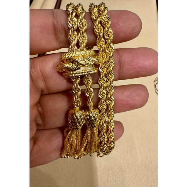 14k Solid Yellow Gold Adjustable Rope Lariat Slider Stopper Chain Y Necklace 53G For Sale - Image 9 of 18