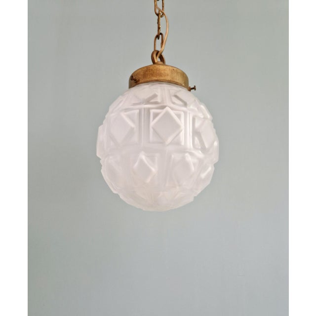 Art Deco Pendant Light in Frosted Molded Pressed Glass, 1930s For Sale - Image 12 of 12