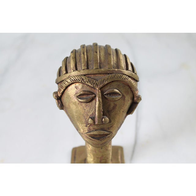 Vintage Ghanaian Brass Mask Head on Pedestal For Sale - Image 9 of 10