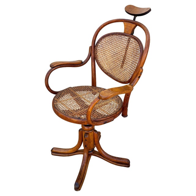 Victorian 1900-1909 Rare Late Victorian Bespoke Bent Oak Barbers Chair With Cane Seat, Germany For Sale - Image 3 of 8