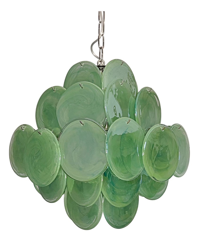 Vintage Italian Green Murano Glass Discs Chandelier, 1990s