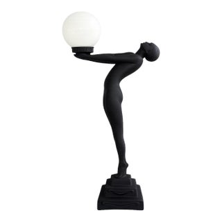 Late 20th Century Large Art Deco Revival Nude Woman Figural Table Lamp For Sale