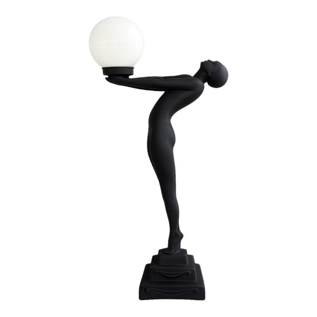 Late 20th Century Large Art Deco Revival Nude Woman Figural Table Lamp For Sale