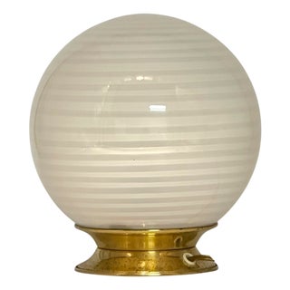 Vintage Table Lamp with Swirl Glass Globe and Brass Base, 1970s For Sale