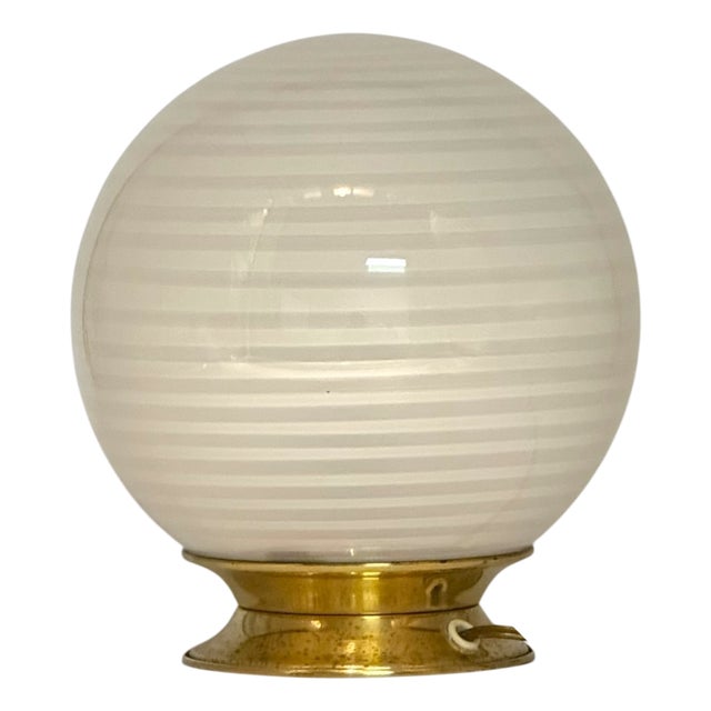Vintage Table Lamp with Swirl Glass Globe and Brass Base, 1970s For Sale