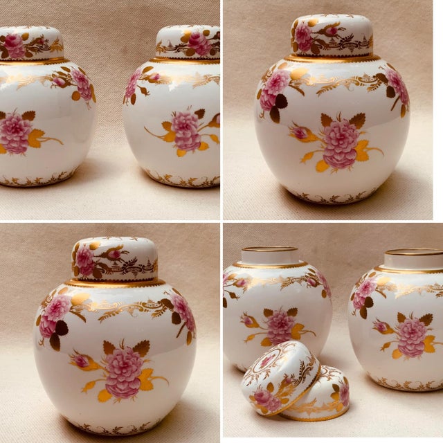 Pink Copeland Spode Ginger Jars Pair Pink Roses Gilt English Antique Porcelain For Sale - Image 8 of 12