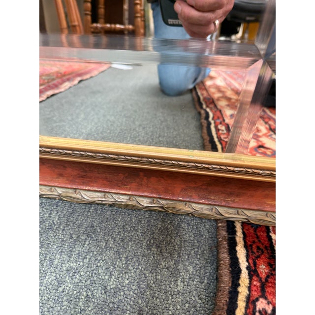 Red With Gold Trim Wall Mirror and Etched Window Pane For Sale - Image 11 of 12