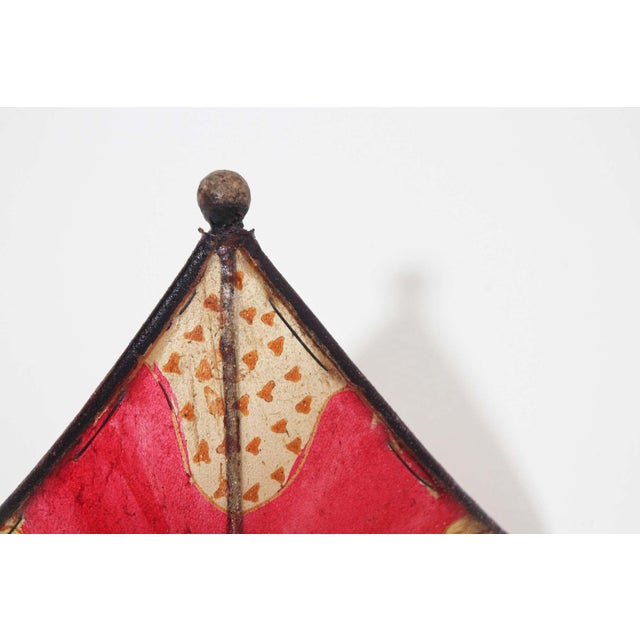Metal Vintage Moroccan Berber Hand-Painted Red Hide & Iron Wall Sconce Shade, 1980s For Sale - Image 7 of 10